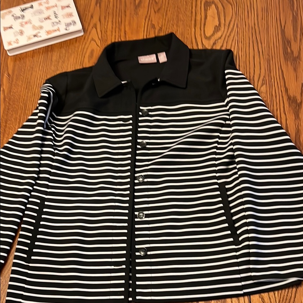 Chico's Black and White Striped Blazer with Bold Contrast